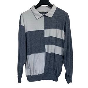 St. John’s Bay Vintage Y2K Color Block Double Collared Long Sleeve Shirt Size LT